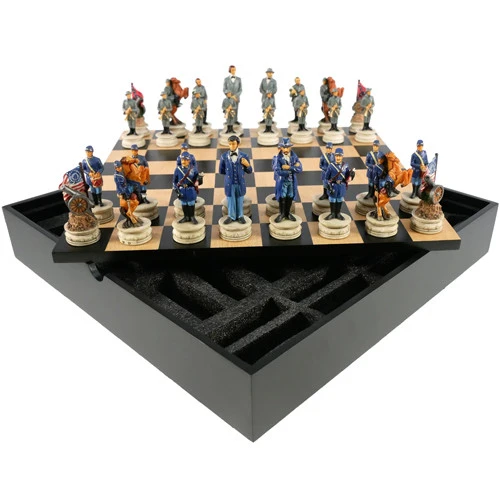 Chess: Civil War Hand-Painted Resin Pieces On Black/Maple Chest 13.5" (Preorder) 3 Chess: Civil War Hand-Painted Resin Pieces On Black/Maple Chest 13.5" (Preorder) - Image 3