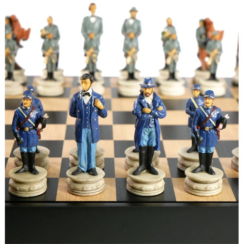 Chess: Civil War Hand-Painted Resin Pieces On Black/Maple Chest 13.5" (Preorder) 4 Chess: Civil War Hand-Painted Resin Pieces On Black/Maple Chest 13.5" (Preorder) - Image 4