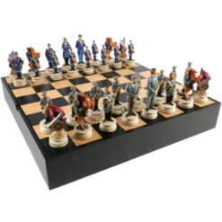 Chess: Civil War Hand-Painted Resin Pieces On Black/Maple Chest 13.5" (Preorder)