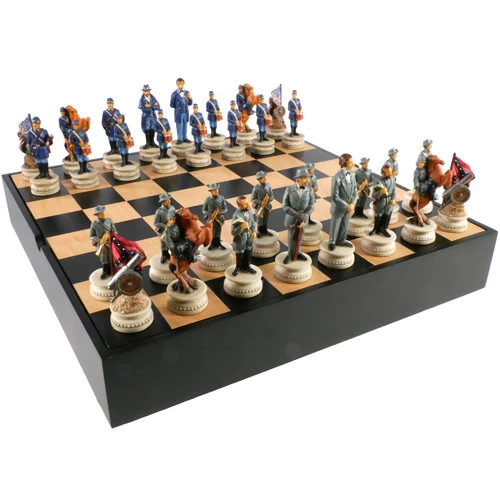 Chess: Civil War Hand-Painted Resin Pieces On Black/Maple Chest 13.5" (Preorder) 1 Chess: Civil War Hand-Painted Resin Pieces On Black/Maple Chest 13.5" (Preorder)