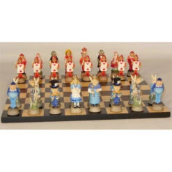 Chess: Alice In Wonderland Hand-Painted Resin Chess Pieces On Black/Maple Chest 13.5" (Preorder)