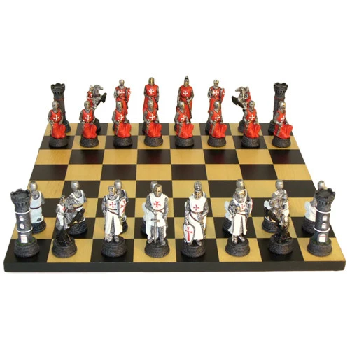 Chess: Crusades Red/White Hand-Painted Resin Chess Pieces On Black/Maple Chest 13.5 (Preorder) 1 Chess: Crusades Red/White Hand-Painted Resin Chess Pieces On Black/Maple Chest 13.5 (Preorder)